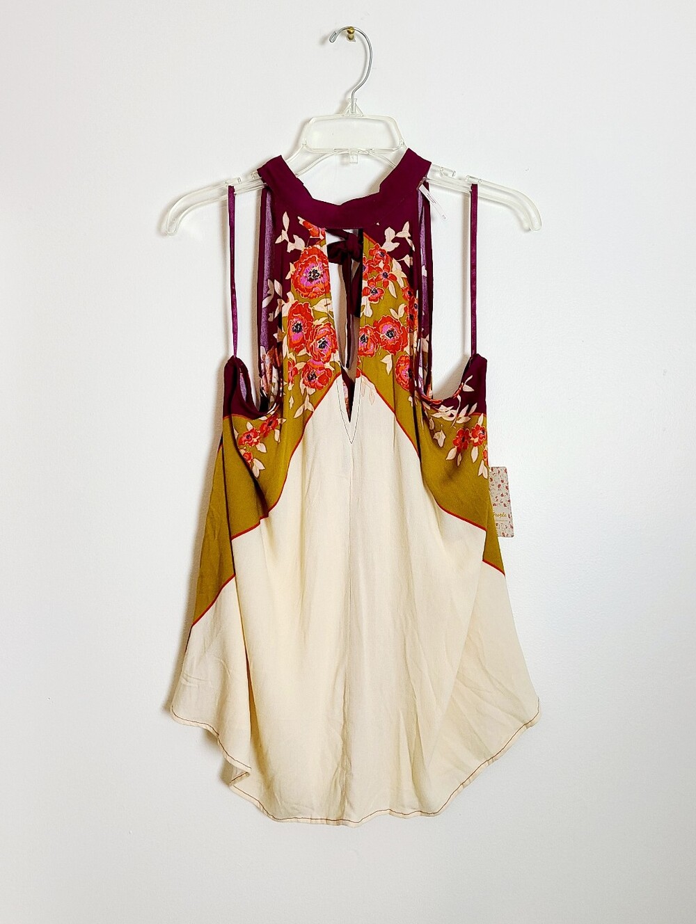 Free People Floral Halter Camisole in Cream, Olive & Burgundy